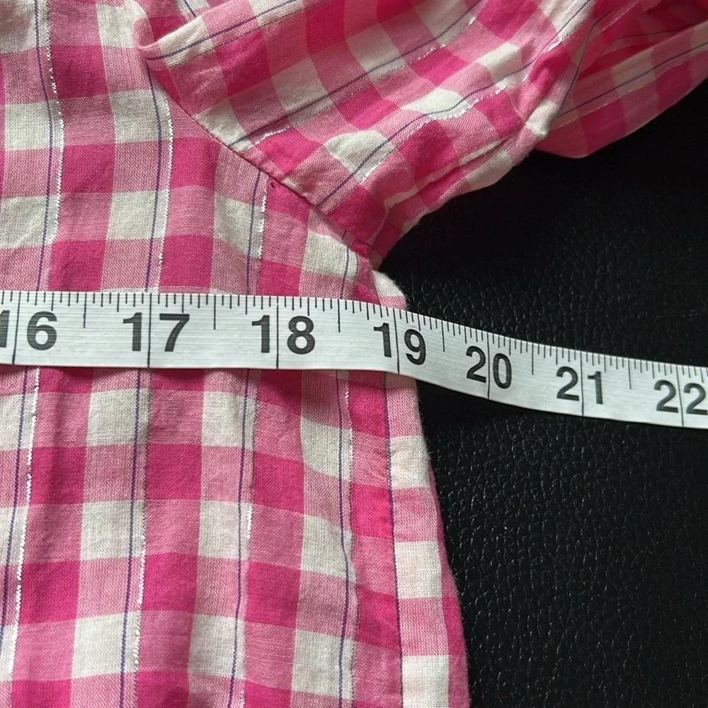 Anthropologie Pilcro Deb Gingham Button down Shirt Pink Blue Cotton Sz XS